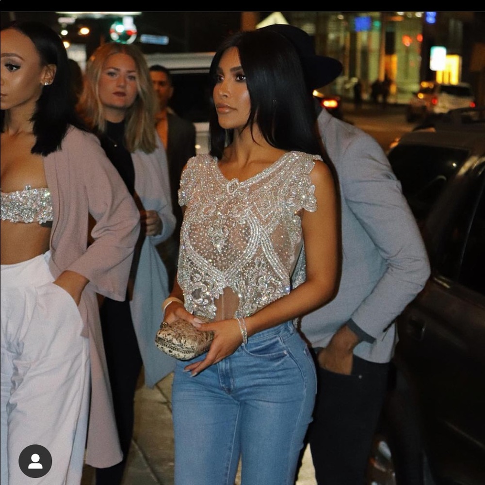 Beaded Sheer Cropped Top - White/Silver